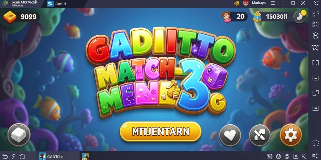 Screenshot utama GADAITOTO menunjukkan gameplay Match-3 yang penuh warna.