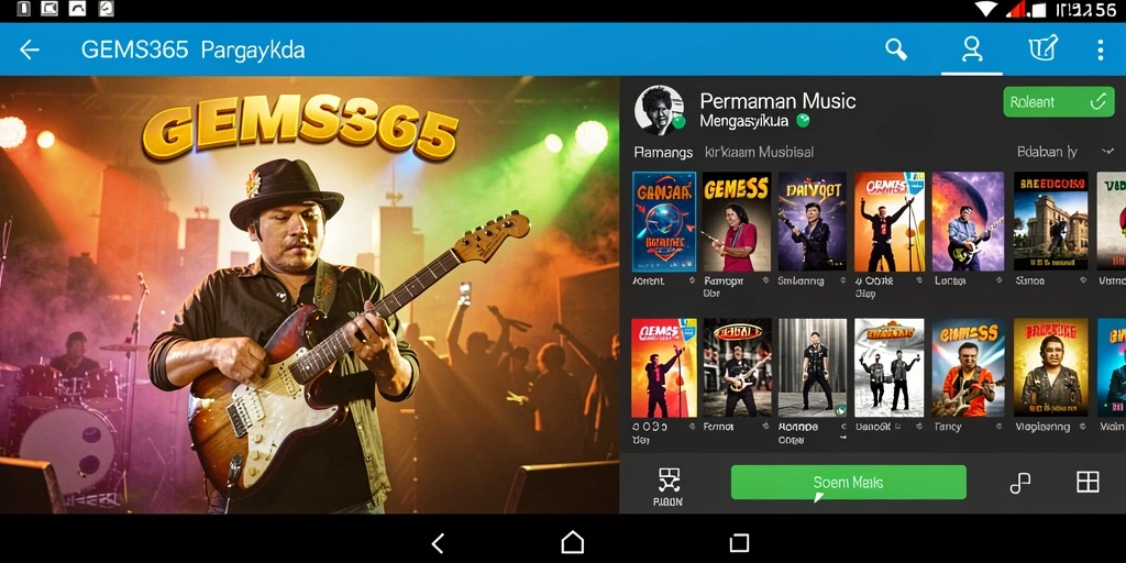 Tampilan gameplay menarik dari GEMS365 dengan berbagai pilihan lagu.