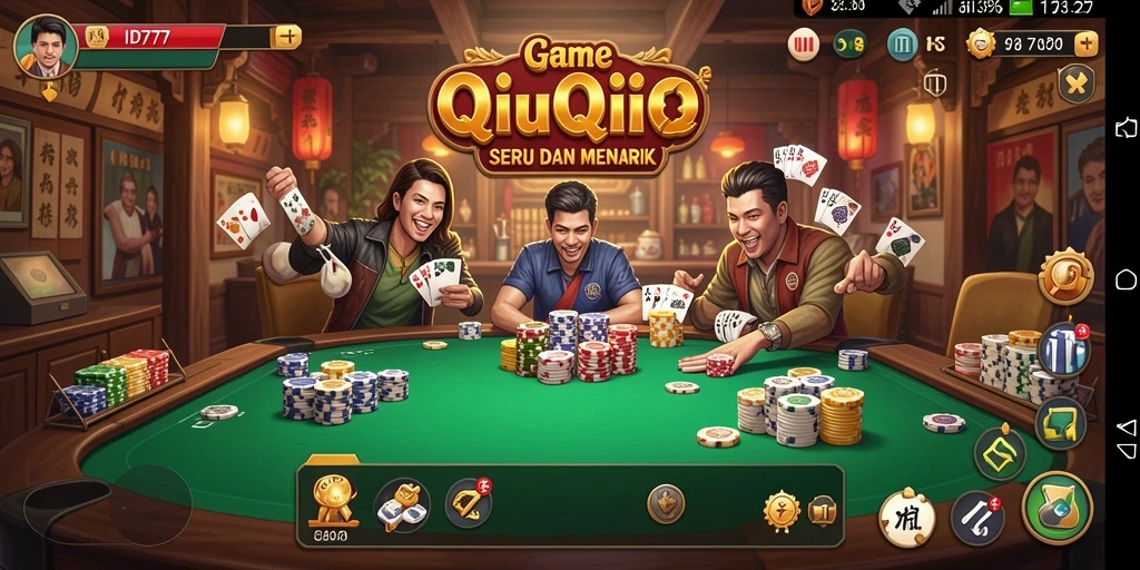 Screenshot ID777 menampilkan aksi seru dalam permainan QiuQiu.