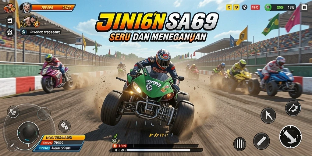 Screenshot gameplay JIN69 menampilkan aksi balapan yang mendebarkan.
