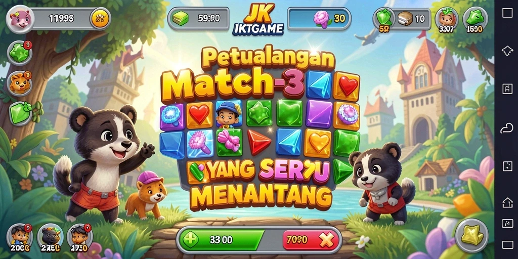 Menampilkan gameplay seru dan menantang dari JKTGAME Match-3.