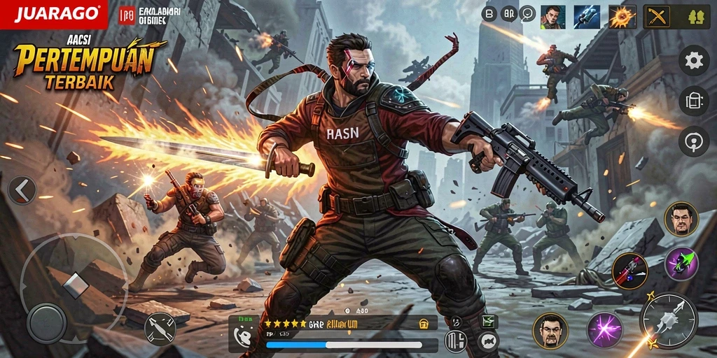 Screenshot yang menampilkan momen intens dalam pertempuran JUARAGO.