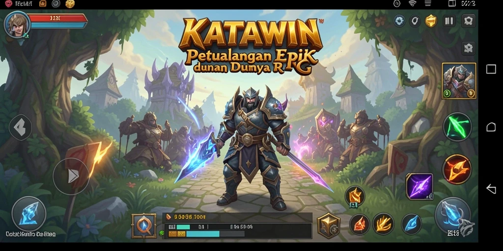 Screenshot gameplay KATAWIN menampilkan pertempuran epik dalam dunia RPG.