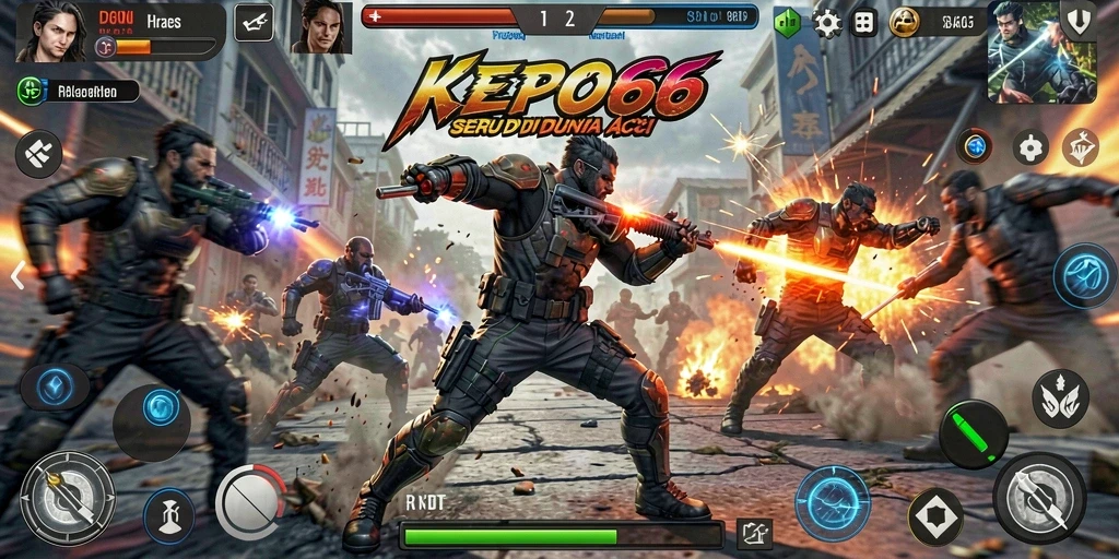 Tangkapan layar kekacauan aksi dalam KEPO66 dengan karakter yang bertarung.