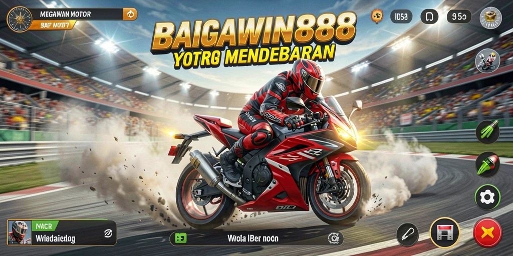 Gameplay seru MEGAWIN888 dengan aksi balapan motor yang mendebarkan.