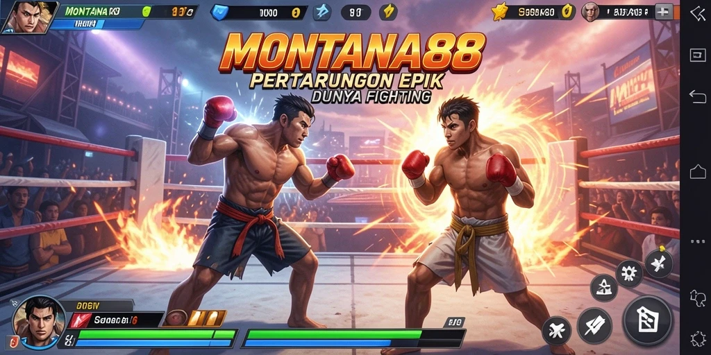 Screenshot gameplay MONTANA88 menampilkan pertarungan karakter yang intens.