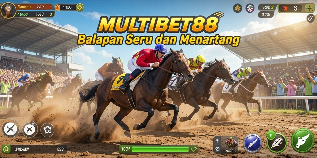 Screenshot gameplay MULTIBET88 menunjukkan aksi balapan seru dan mobil yang memukau.