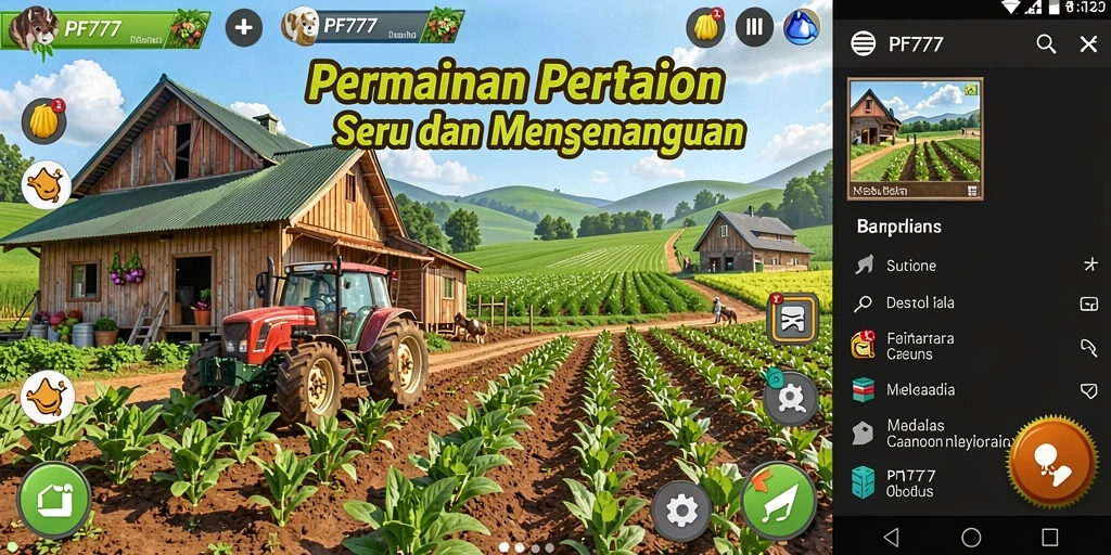 Screenshot yang menunjukkan gameplay PF777 dengan pengelolaan ladang yang aktif.