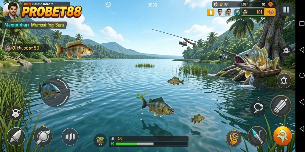 Gameplay menarik saat memancing di PROBET88 dengan berbagai ikan.