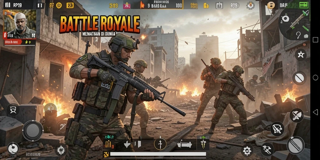 Gameplay RP99 yang seru dan penuh aksi dalam pertempuran Battle Royale.