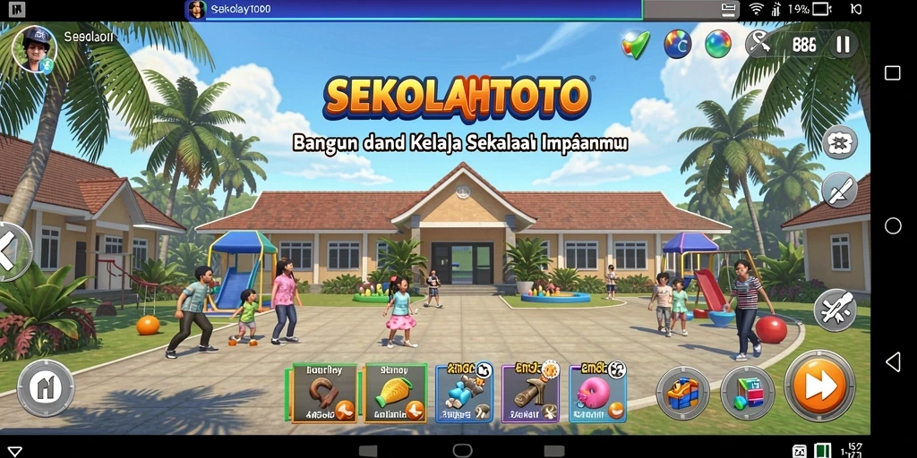 Screenshot menampilkan gameplay kreatif dalam mendesain sekolah.