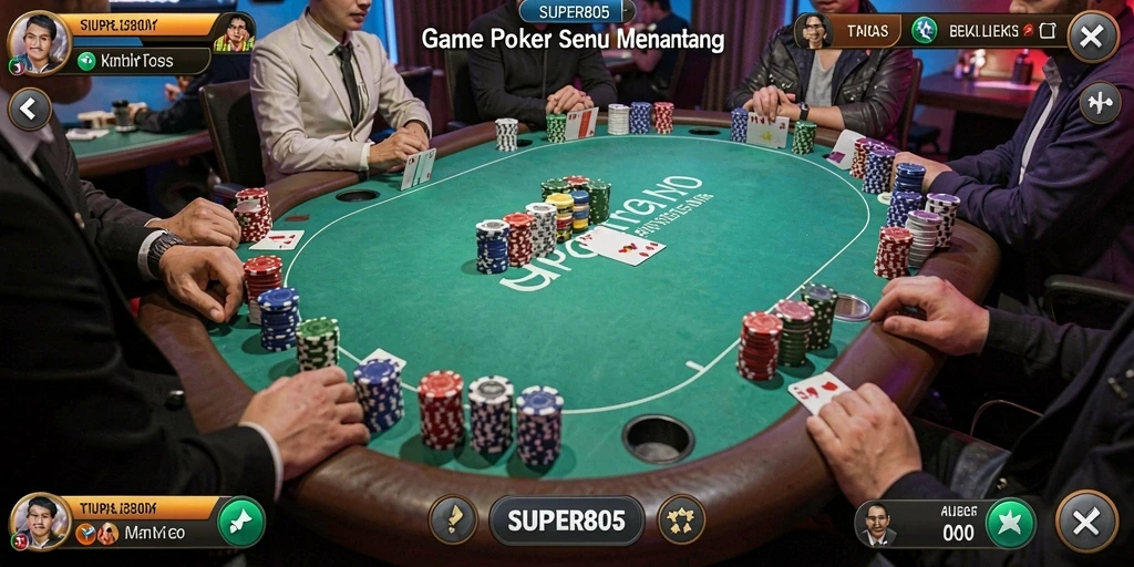 Tampilan gameplay Poker yang menegangkan dan seru di SUPER805.