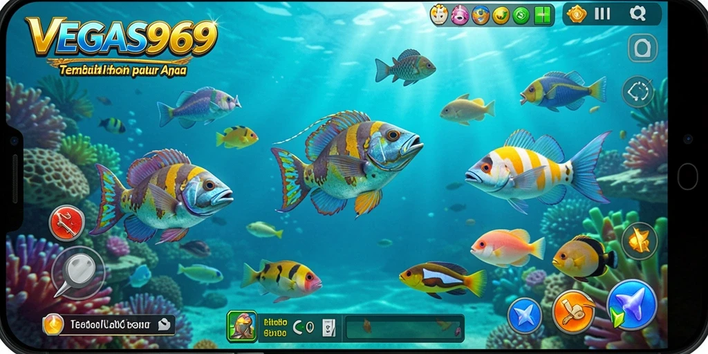 Screenshot utama <strong>VEGAS969</strong> menampilkan aksi seru dalam berburu ikan.